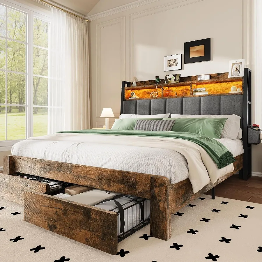 King Size Bed Frame With Storage Drawers - King Size Bed Frame with 2