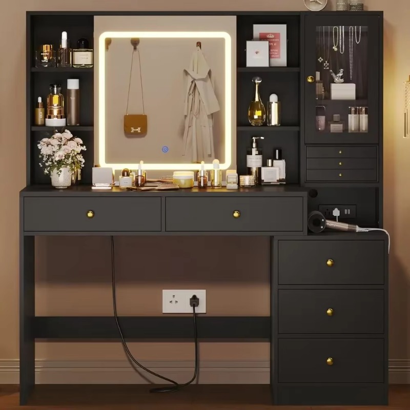 Dressing Table Vanity With Lighted Mirror - 5-Drawer Dressing Vanity Table, Makeup Desk