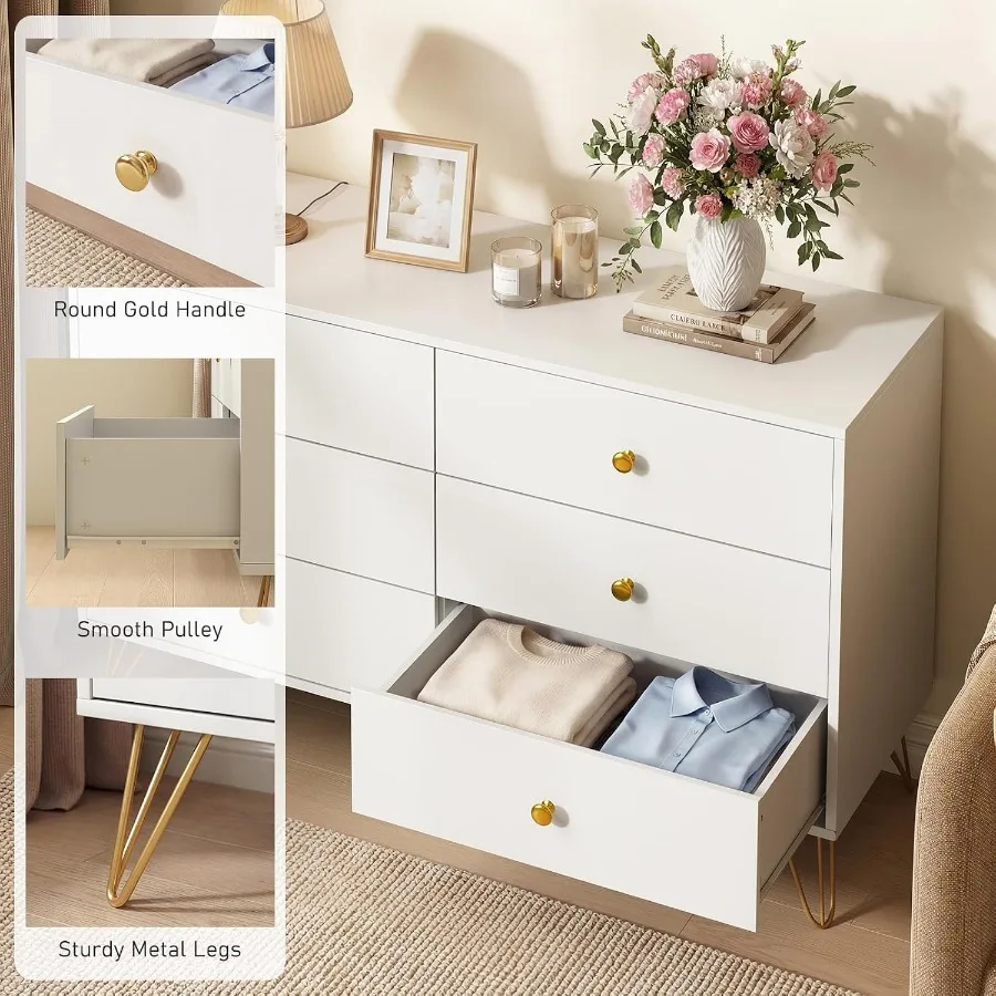 Bedroom 6-Drawer White Dresser - Storage 评论和价格