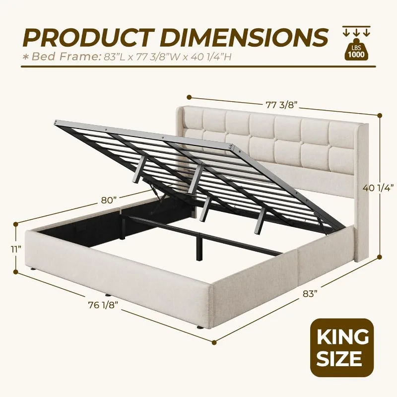 HISOFT King Size Lift Up Stora - Gas Lift Storage Bed Hydraulic 评论和价格