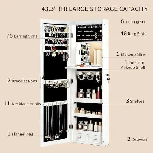 with Full Length Mirror, 6 Aut - Full Length Mirror Jewelry Armoire 评论和价格