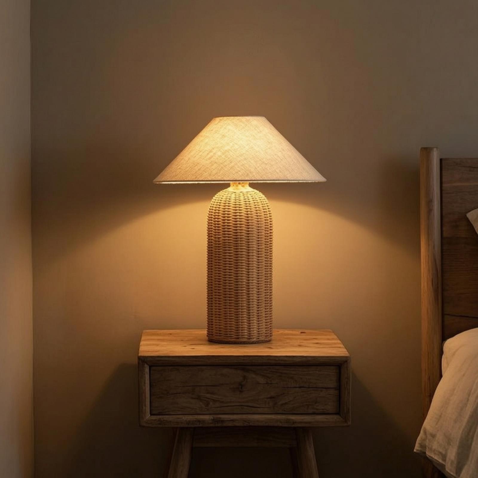 Bedside Lamp Rattan Base Fabri - Bedroom Furniture 评论和价格