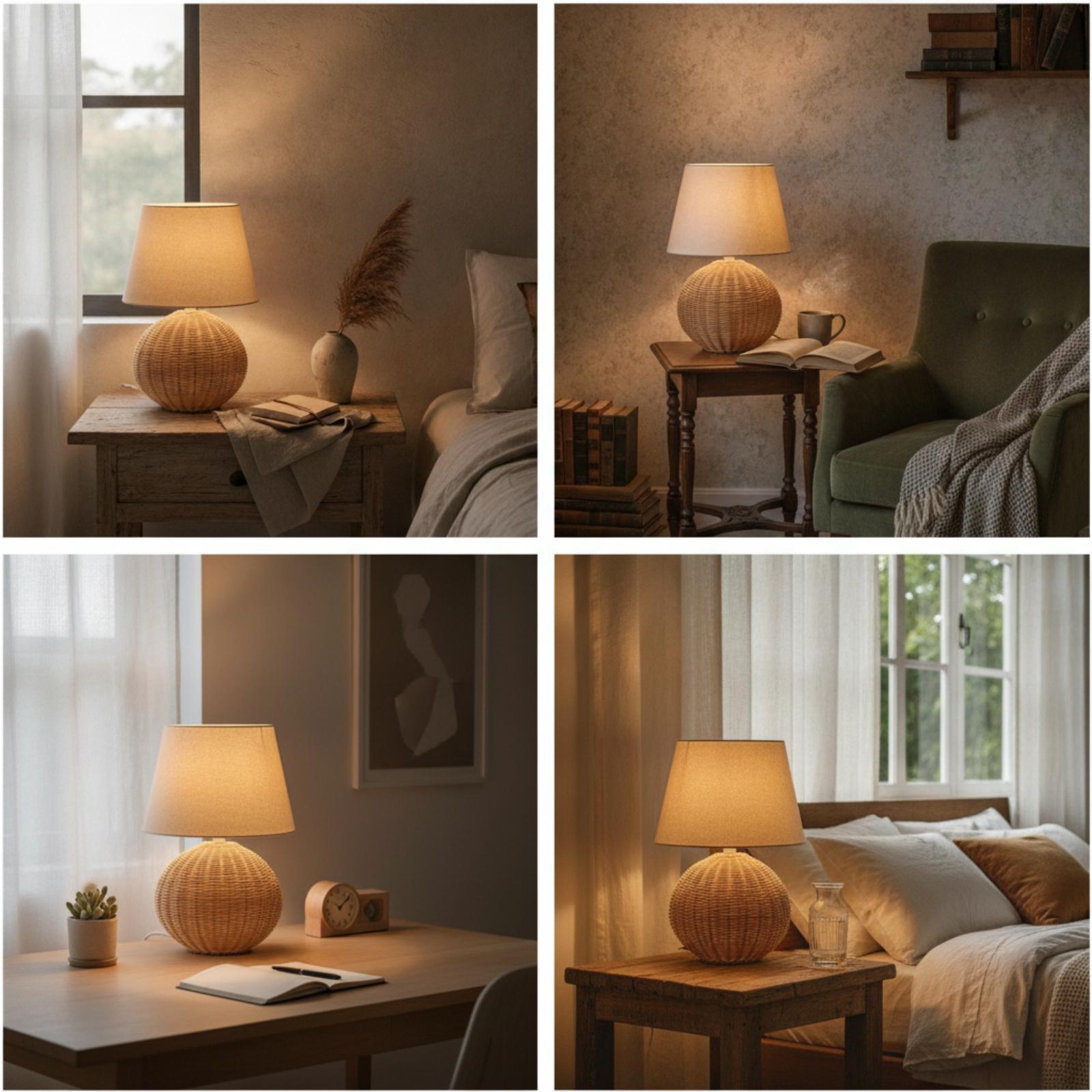 Bedside Lamp Rattan Base Fabri - Bedroom Furniture 评论和价格