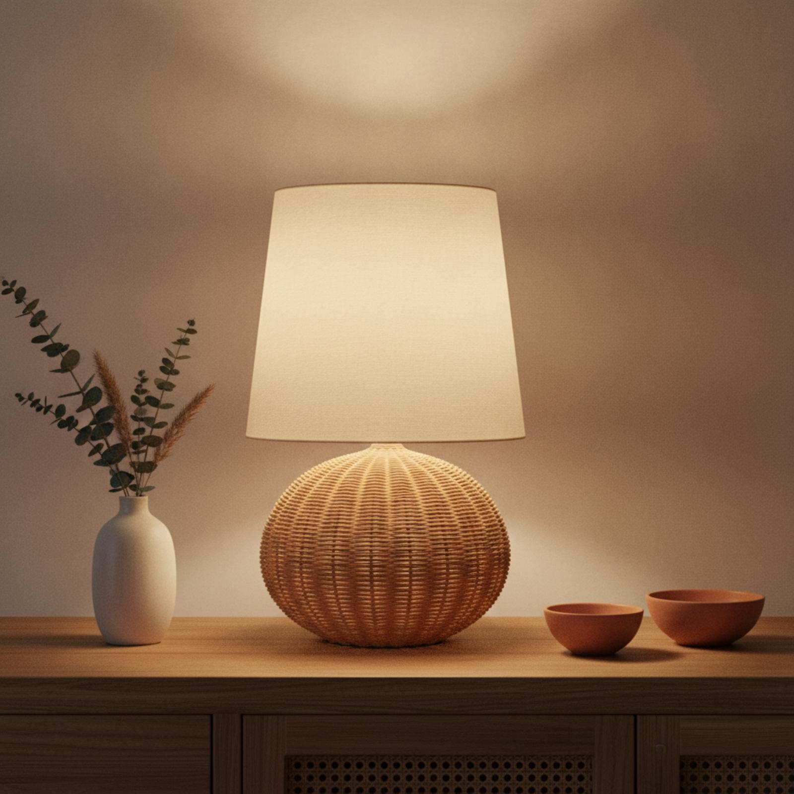 Bedside Lamp Rattan Base Fabri - Bedroom Furniture 评论和价格