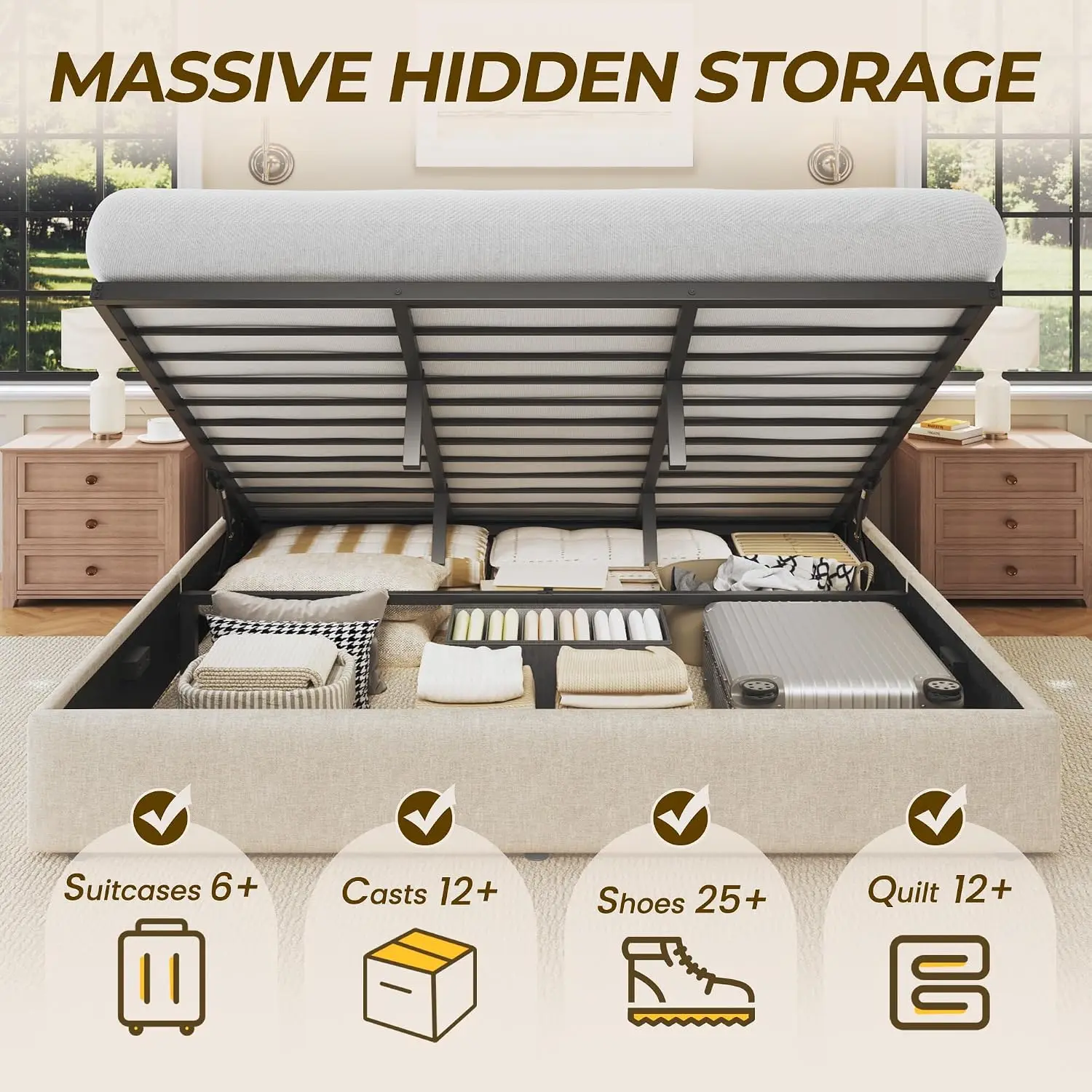 King Size Lift Up Storage Bed  - Gas Lift Storage Bed Hydraulic 评论和价格