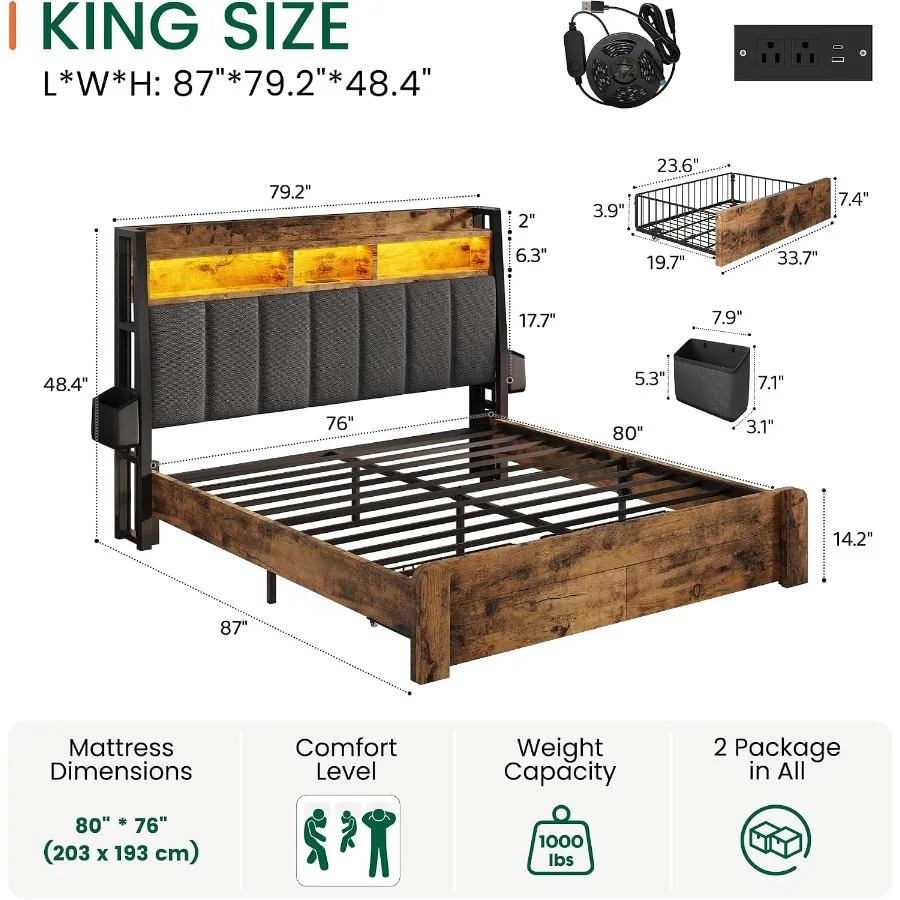 King Size Bed Frame with 2 Sto - King Size Bed Frame With Storage Drawers 评论和价格