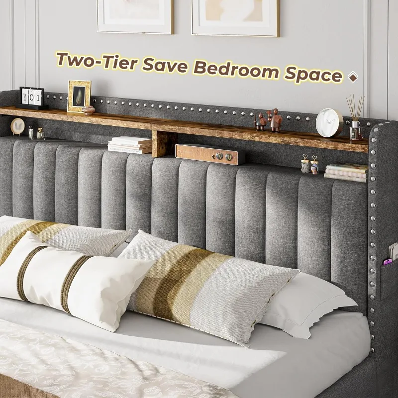 EnHomee Upholstered King Size  - King Size Bed Frame With Storage Drawers 评论和价格