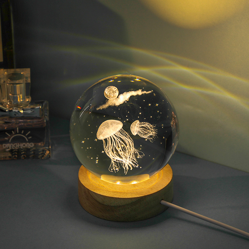 3D Jellyfish Laser engraved cr - Floating Nightstand With Led Light 评论和价格