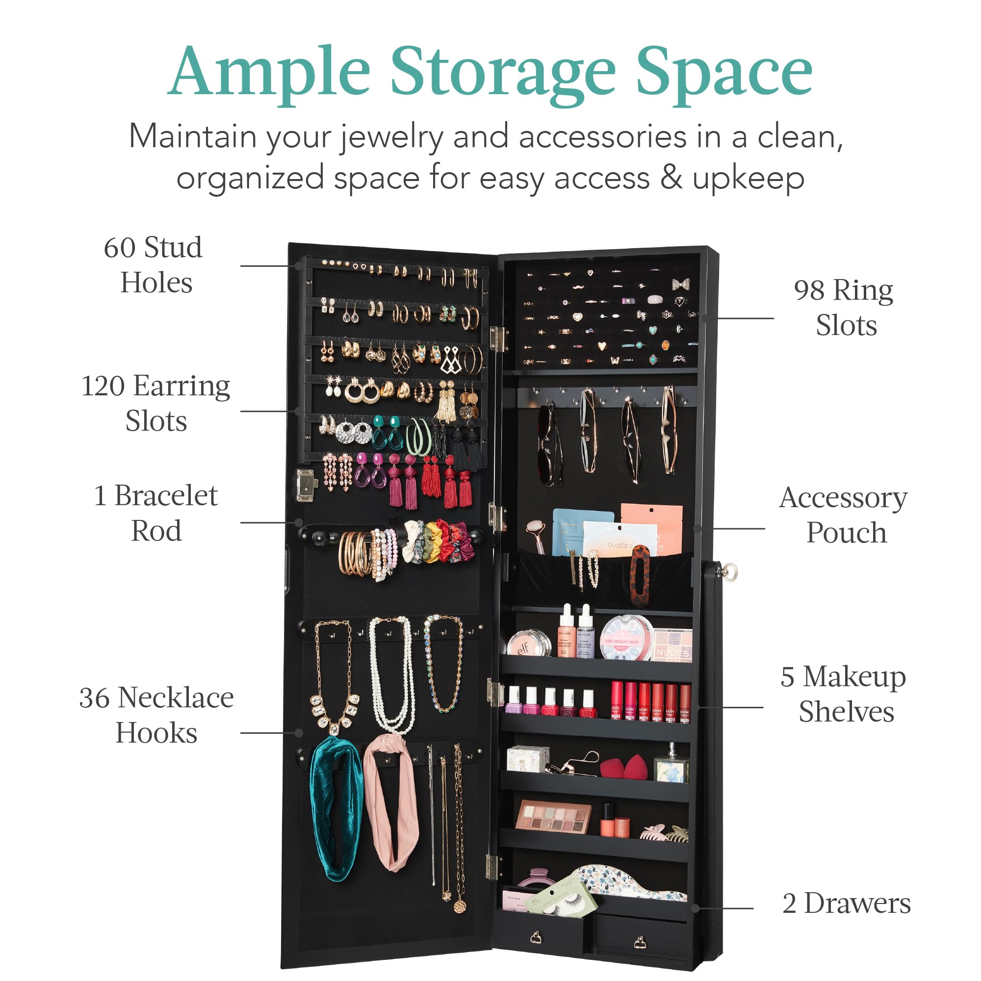 Freestanding Jewelry Armoire C - Full Length Mirror Jewelry Armoire 评论和价格