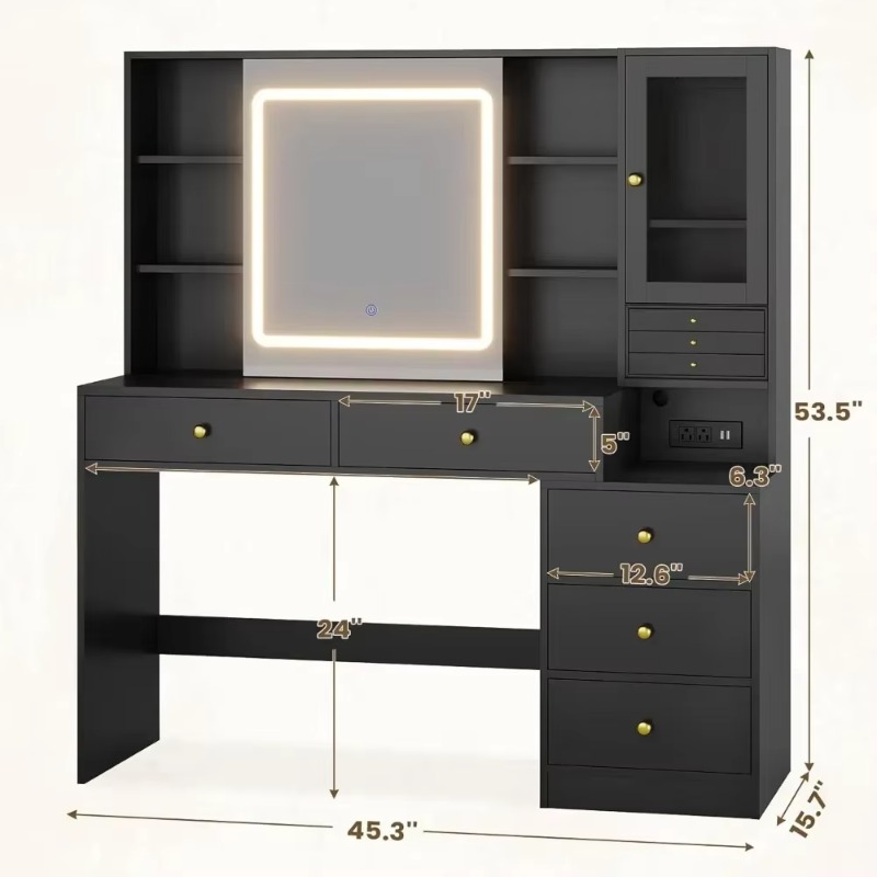 5-Drawer Dressing Vanity Table - Dressing Table Vanity With Lighted Mirror 评论和价格
