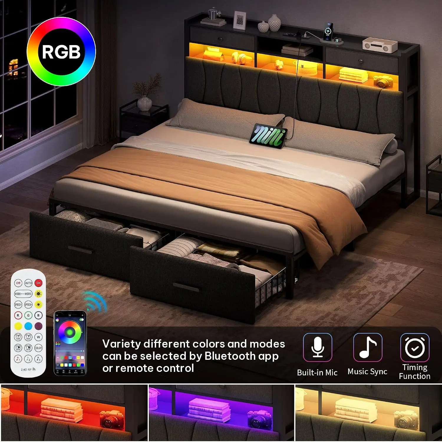 King Size Bed Frame With Drawe - King Size Bed Frame With Storage Drawers 评论和价格