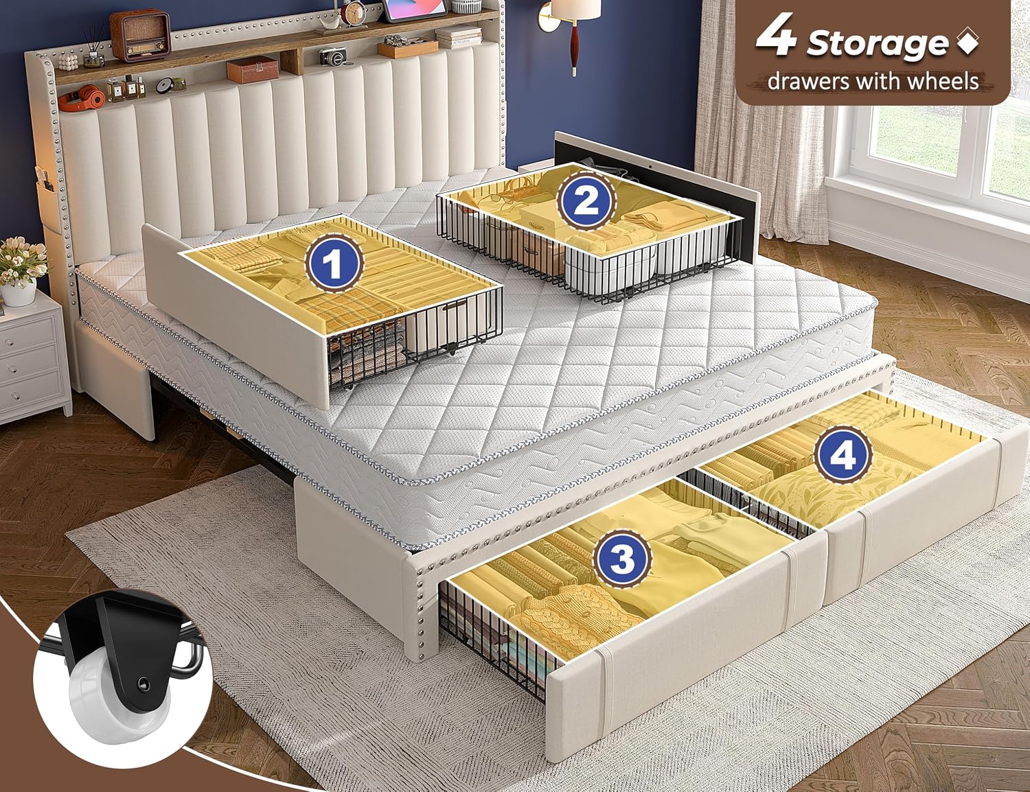 King Size Bed Frame with 4 Sto - King Size Bed Frame With Storage Drawers 评论和价格