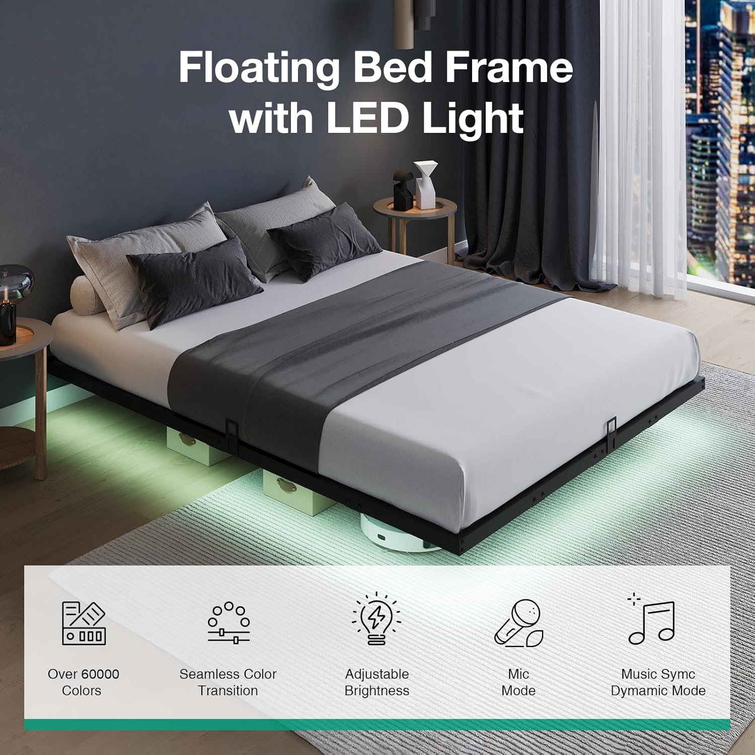 Floating Platform Bed Frame wi - Memory Foam Mattress In A Box Queen 评论和价格