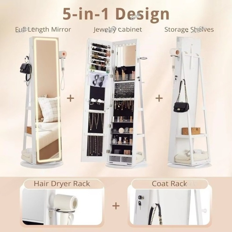 Standing Mirror Jewelry Cabine - Full Length Mirror Jewelry Armoire 评论和价格